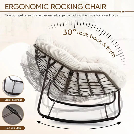 Rocking Papasan Egg Chair – Oversized Wicker Furniture for Indoors & Outdoors, with Ultra-Thick