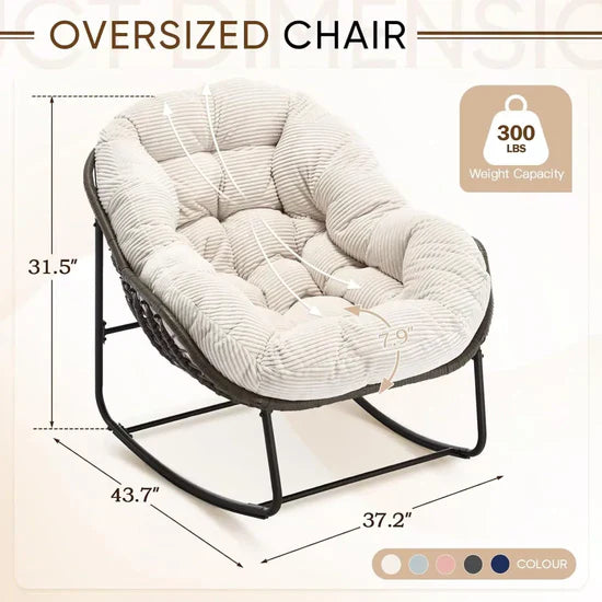 Rocking Papasan Egg Chair – Oversized Wicker Furniture for Indoors & Outdoors, with Ultra-Thick